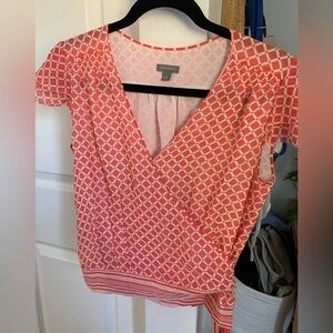 Ann Taylor Wrap Top coral and cream white size small